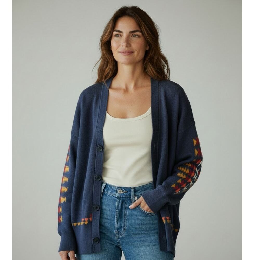 Pendleton Cardigan Sweater Navy Southwestern Intarsia Women's Size S